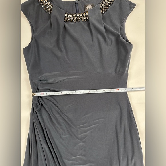 Vince Camuto blue/grey cap sleeved gown with jeweled neckline size 6 - Picture 8 of 11